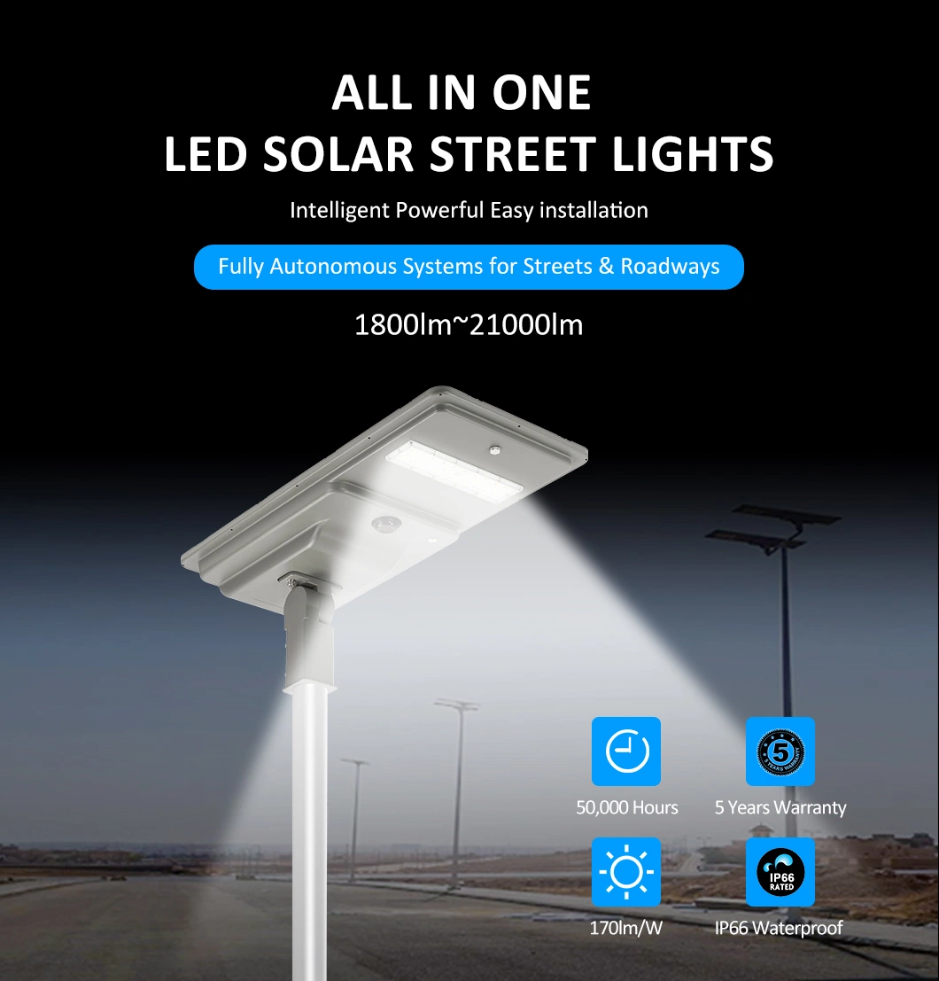 Romanso IP66 Waterproof 5 Yeas Warranty 80W 100W 120W All in One Solar Light Outdoor Street